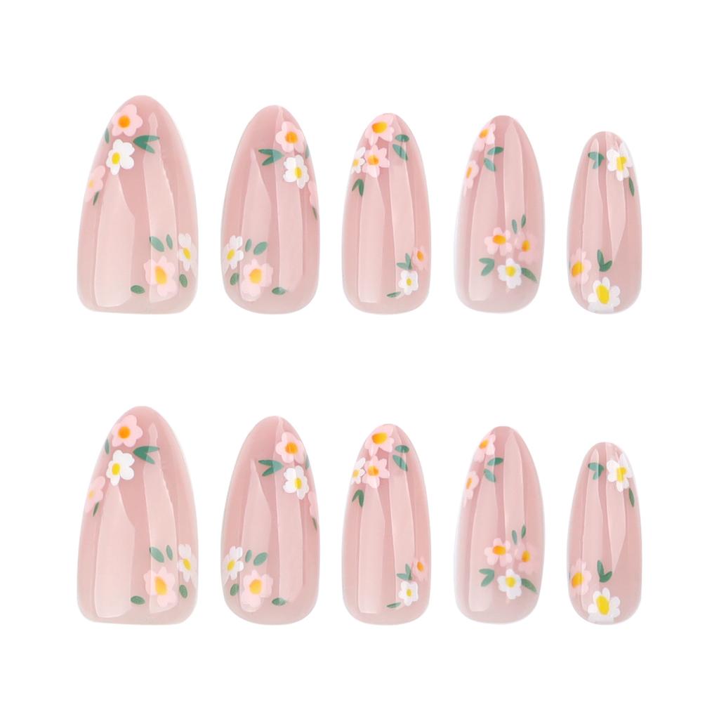 Flower fake nail manicure simple ins wind wearing nail piece spring and summer almond nail
