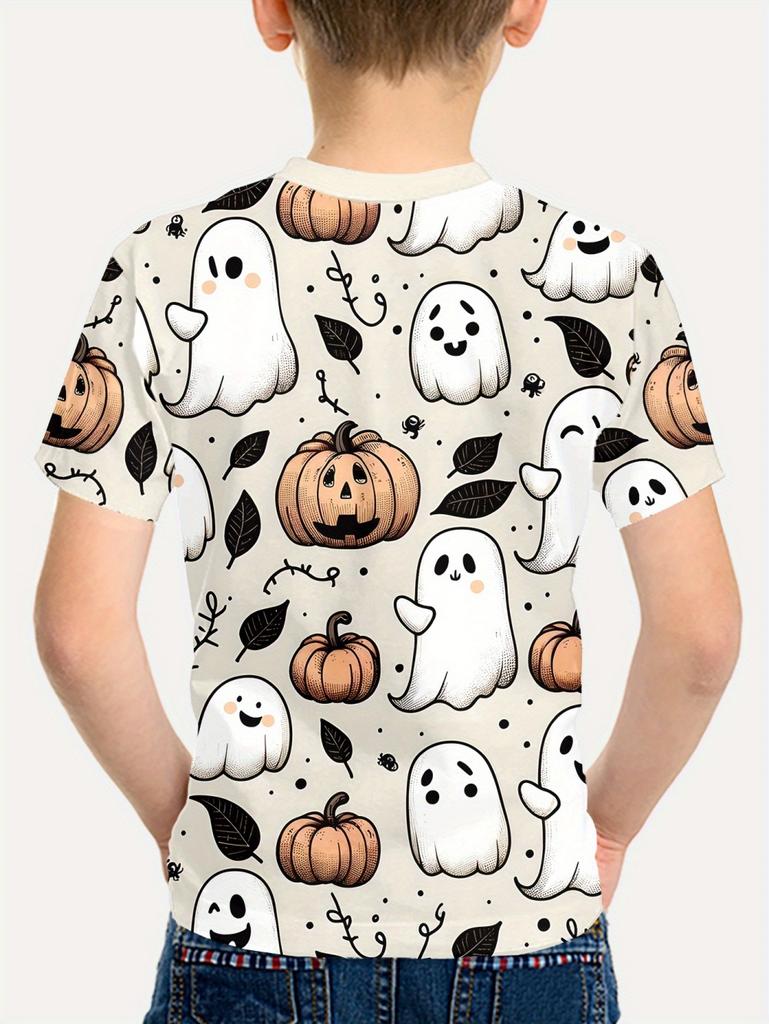 Halloween Kids Clothes Cute Pumpkin Spooky Leaves 3D Print Casual O-Neck Short Sleeve Quick-Dry Boy T-Shirts for Children