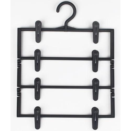 Sawafuji Clothes Hanger, 4 Tiers, Black, 300mm Wide, Set of 2, with Clips, Non-Slip, Non-Marking, Space-Saving, for Clothes Drying, Slacks, Jeans, Clo