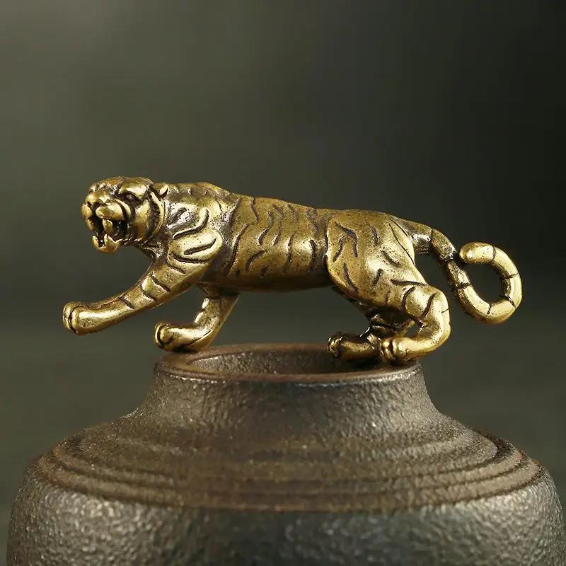 Antike Kupfer-Tiger-König-Figuren, Heimdekoration, Accessoires, Vintage-Messing, Tier-Berg-Ornamente, Schreibtisch-Dekorationen