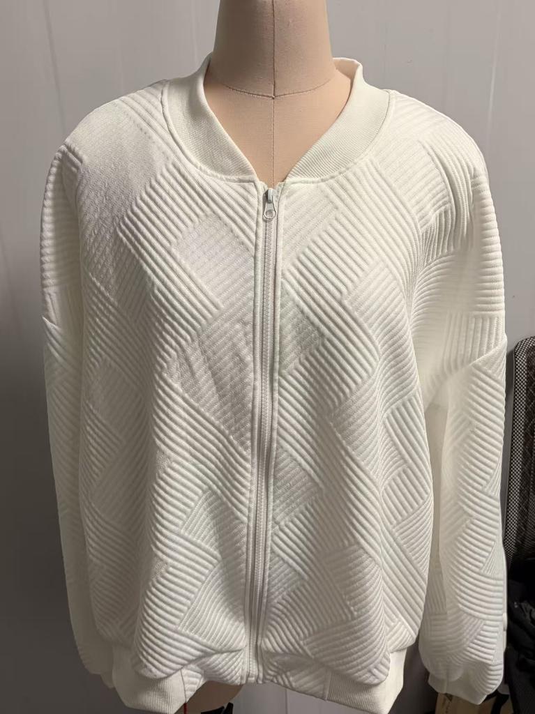 2026 Spring and Autumn Cross-border Amazon European and American Women's Clothing New Fashion Plaid Zipper Crew Neck Long Sleeve Jacket Women