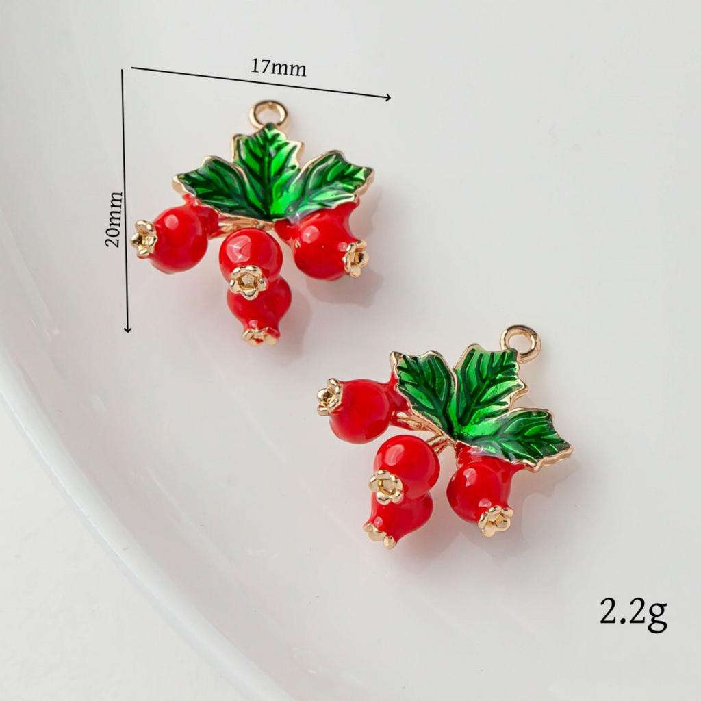 2 PCs Brass Charms 18K Gold Plated Fruit Enamel Pomegranate Peach Strawberry Apple Pendants For DIY Necklace Jewelry Making