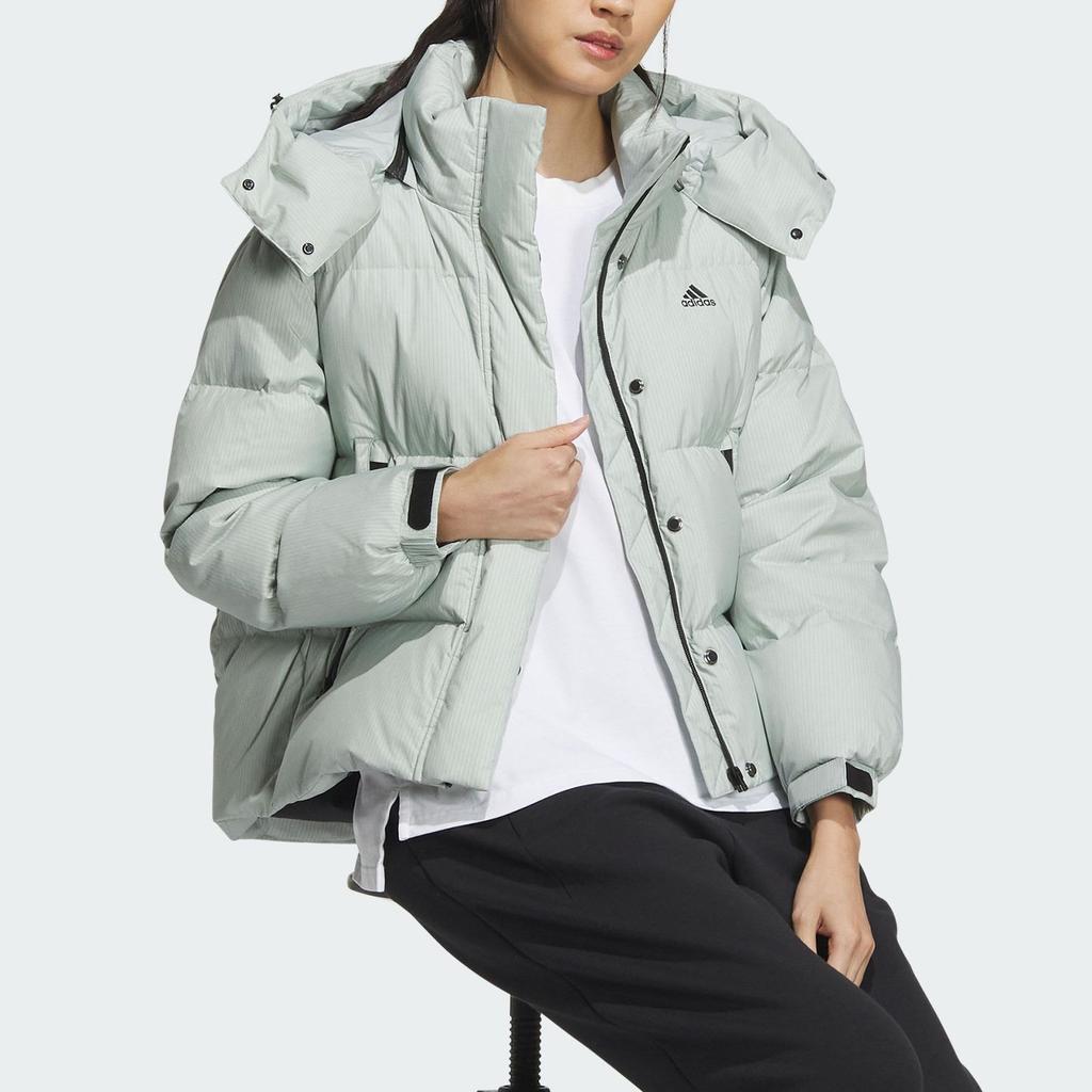 Adidas Climawarm Core Detachable Hood Puffer Jacket, Water-Resistant Women Outerwear Mint-Green IW0774