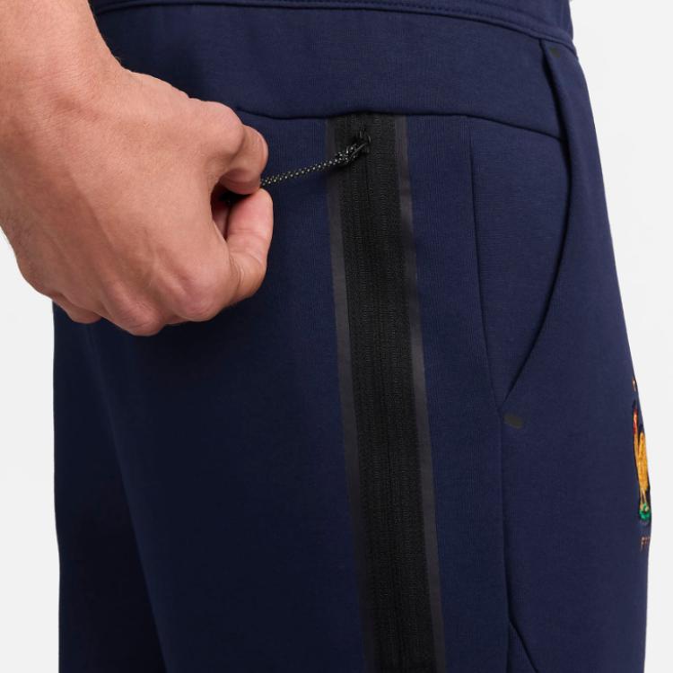 Nike FFF Tech Fleece Logo Animal Embroidery Comfortable Tapered Football Knit Joggers Men Joggers Black Blue FJ8284-498