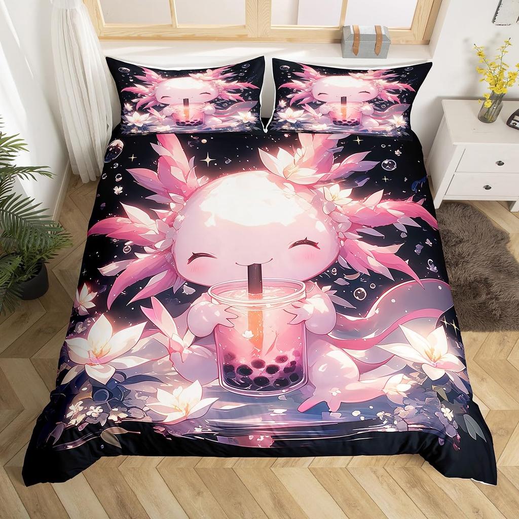 Cartoon Milk Tea Duvet Cover for Kids Teens Lightweight Quilt Covers Bedroom Decor Afternoon Tea Themed Bedspread Cover No Quilt