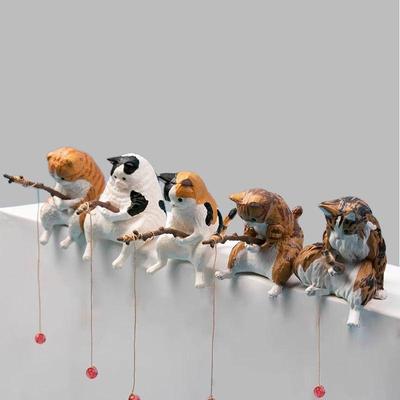 Creative Cat Fishing Ornament for Ecological Fish Tank Landscaping
