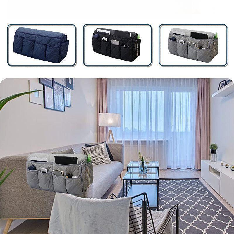 Simple Quilted Storage Bag Sofa Armrest Cover with Multiple Pockets for Storage Grey Modern High-quality Miscellaneous Sack