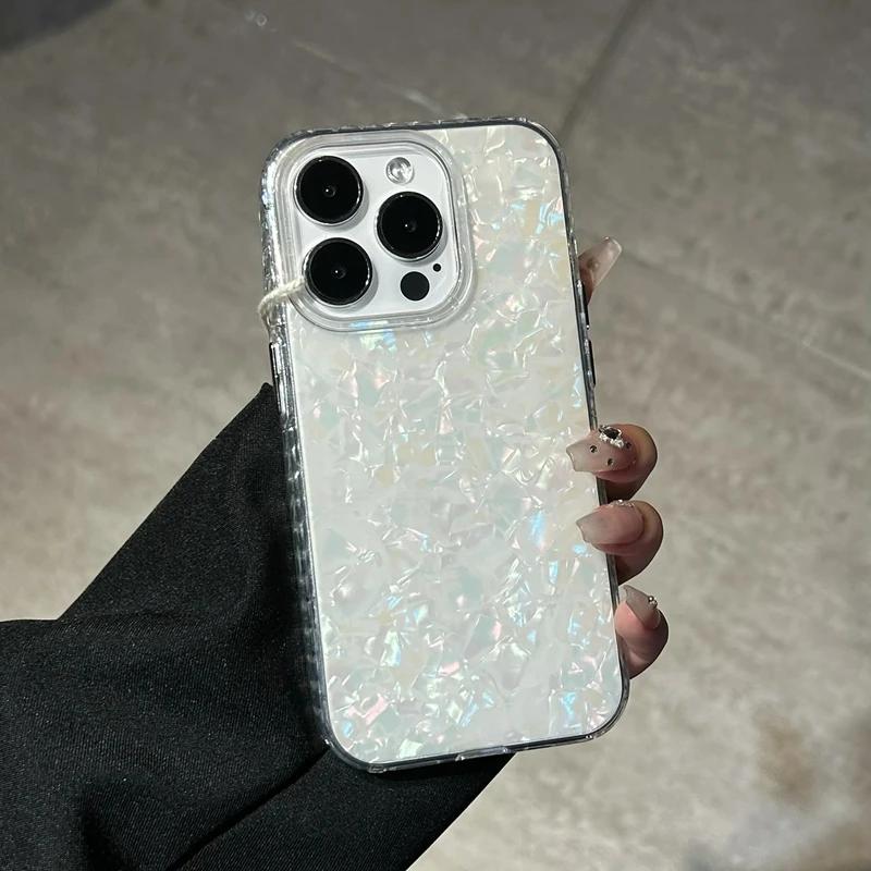 Luxury Shell Pattern Laser Phone Case For iPhone 11 12 13 14 15 16 17 Pro Max Plus Air IMD Shockproof Bumper Cases Cover