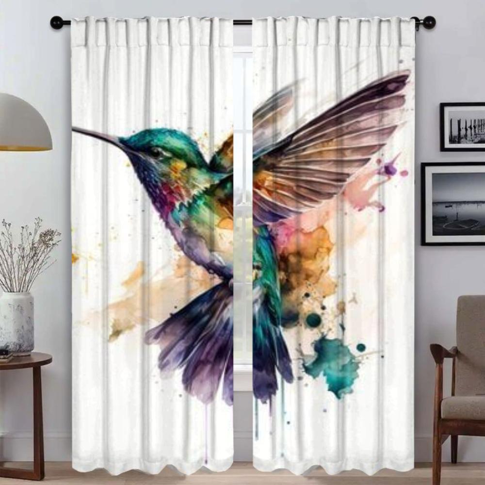 Bug Resistant Window Curtain Room Panel Hummingbird Birds Partition Halloween Decoration Tulle Bedroom Curtains Shades Polyester Washable Ready
