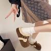Half slippers with velvet bean shoes cotton slippers for women in autumn and winter 2025  new retro thick soled Boken slippers