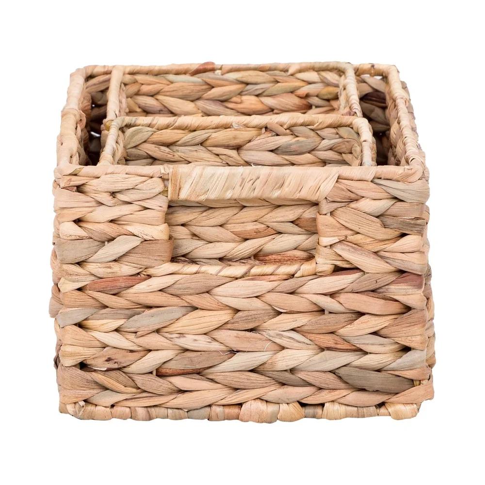 Natural Woven Water Hyacinth Storage Baskets Set of 3 Versatile Organizers Home Office Pantry Closet Bathroom Decor
