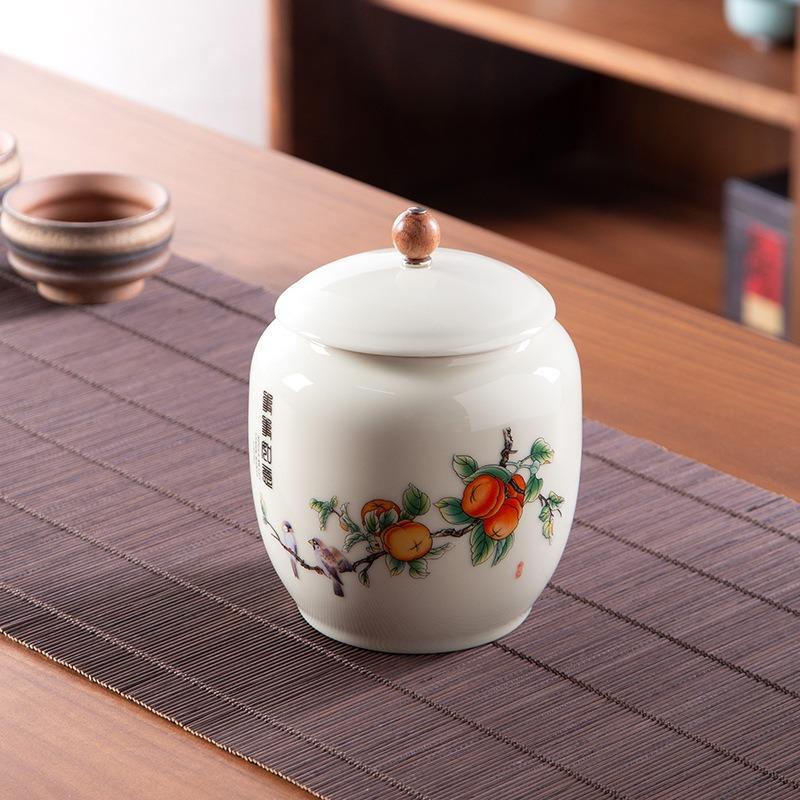 Chinese style retro ceramic blue and white tea jar, home decoration flower tea sealed storage without cross flavor