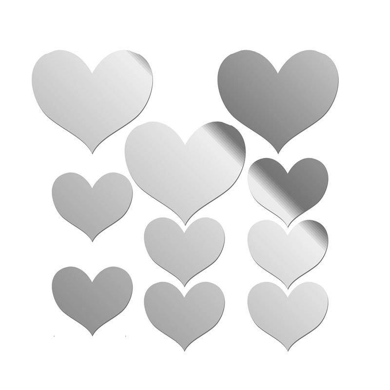 10PCS Mural Decal 3D Mirror Wall Sticker Love Heart Removable Stickers Livingroom Decoration Wall
