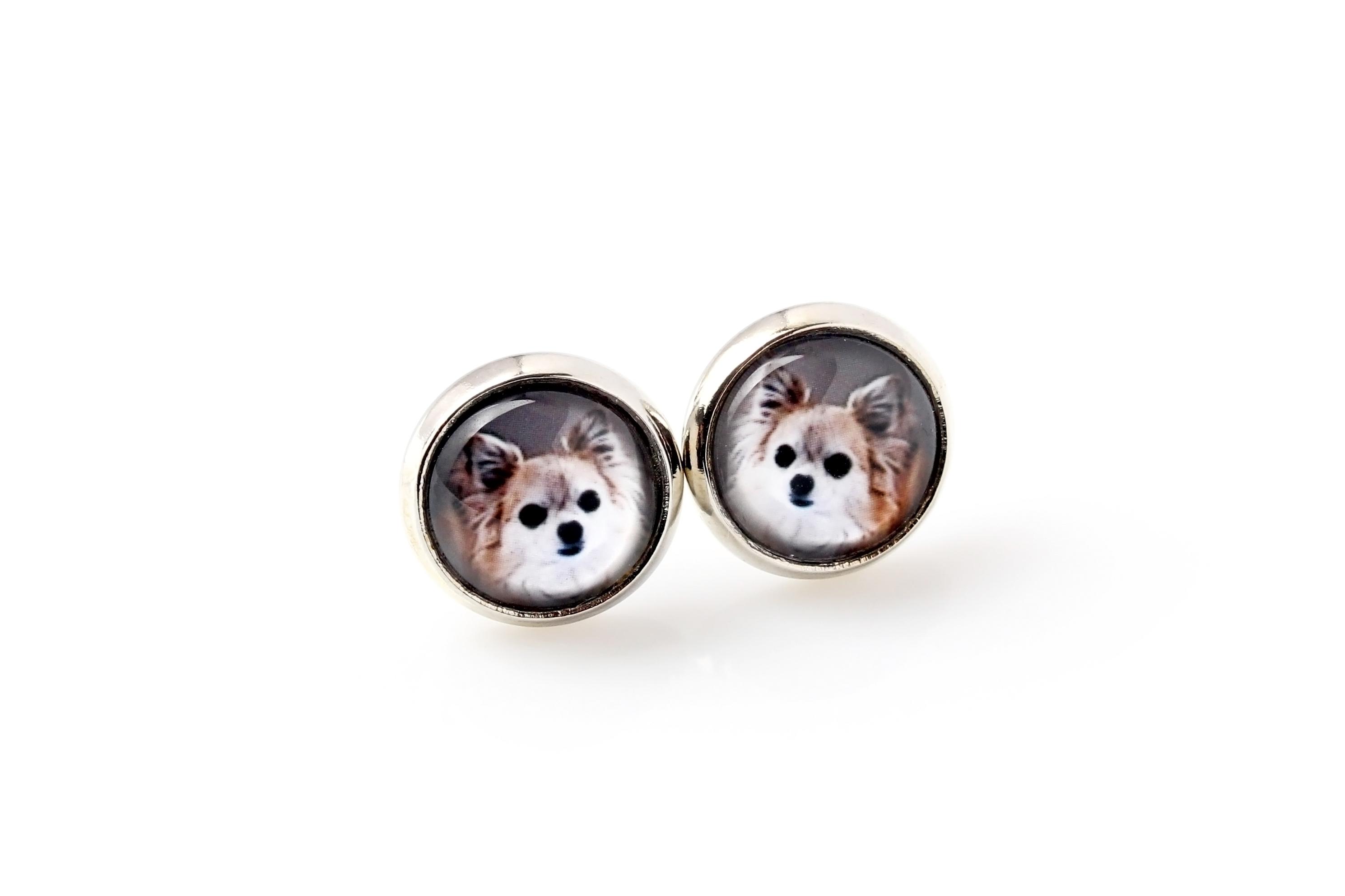 

Chihuahua long-haired - earrings your photo handmade, own photo, jewelry from the Art.-Dog brand срібний