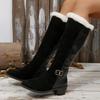 Winter Women's Mid-calf Boots Plush Warm Cotton Boots High Quality Suede Casual Boot Winter Womens Snow Boots Botas Largas Mujer