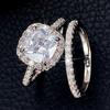 Huitan 2Pcs/Set Ring for Women Wedding Engagement Charming Finger Accessories Inlaid Shining CZ Elegant Party  Jewelry