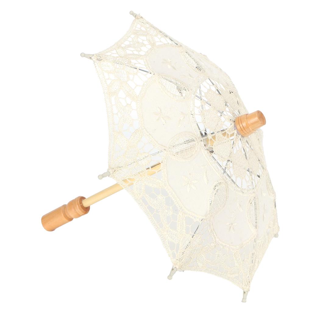 Lace Umbrella Parasol Vintage Wedding Bridal Umbrella for Photo Costume Party SuppliesS Beige