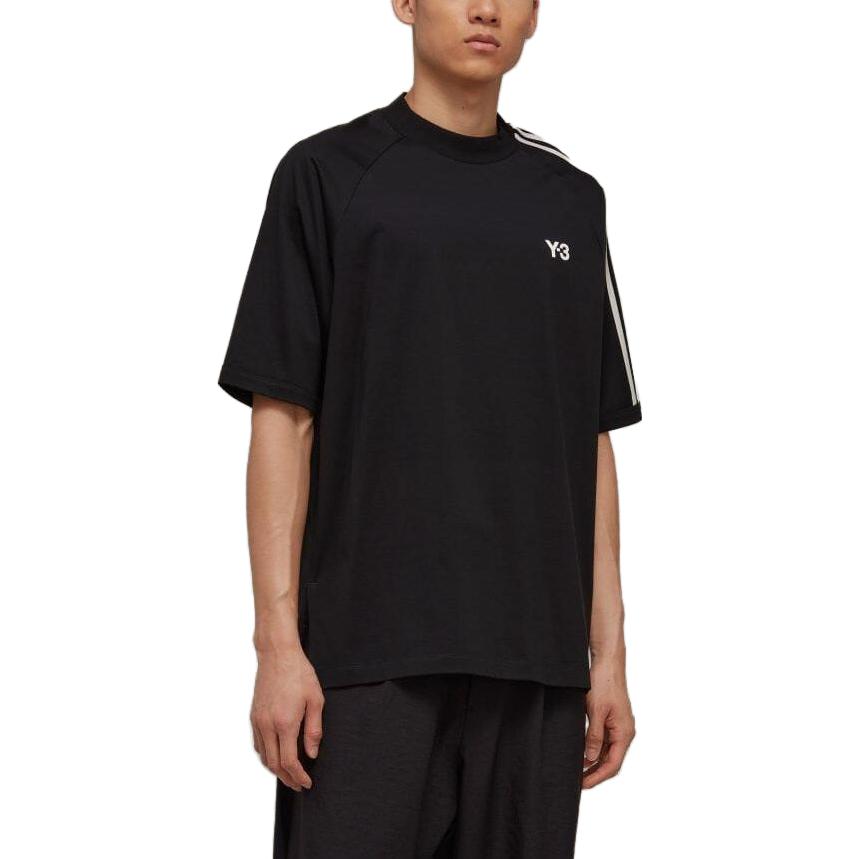 Y-3 SS23 Logo Stripe Crew Neck Straight Cut Short Sleeve T-Shirt Unisex Tops Black H63065