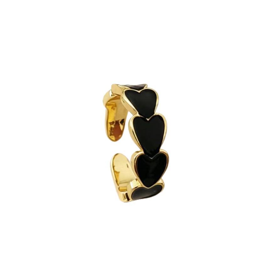 Multicolor Gold-Plated Open Adjustable Heart Ring - Luxury Finger Jewelry