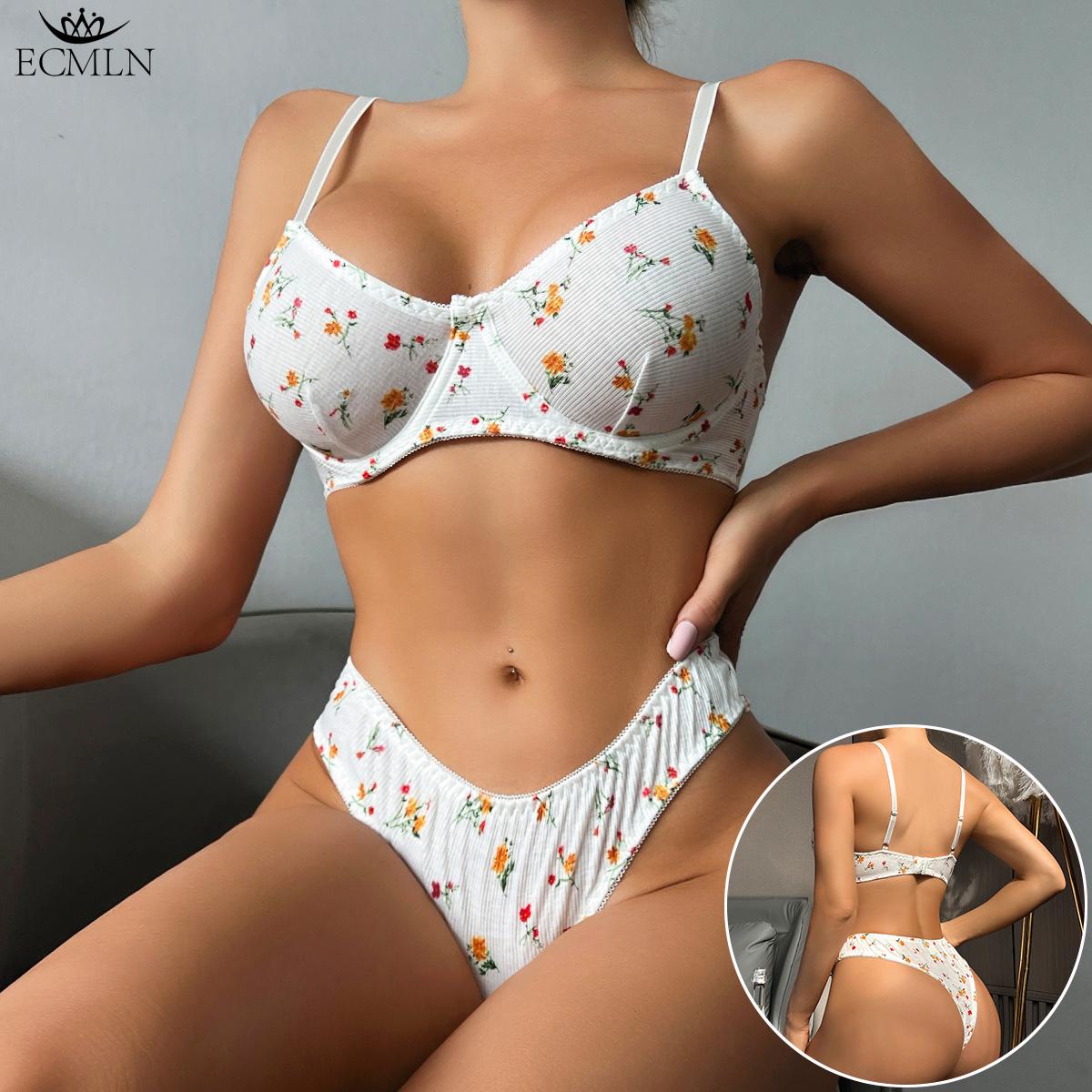 

Новое ультратонкое нижнее белье, сексуальный комплект с бюстгальтером пуш-ап, женское романтическое нижнее белье с цветочным принтом, комплект из 2 предметов
