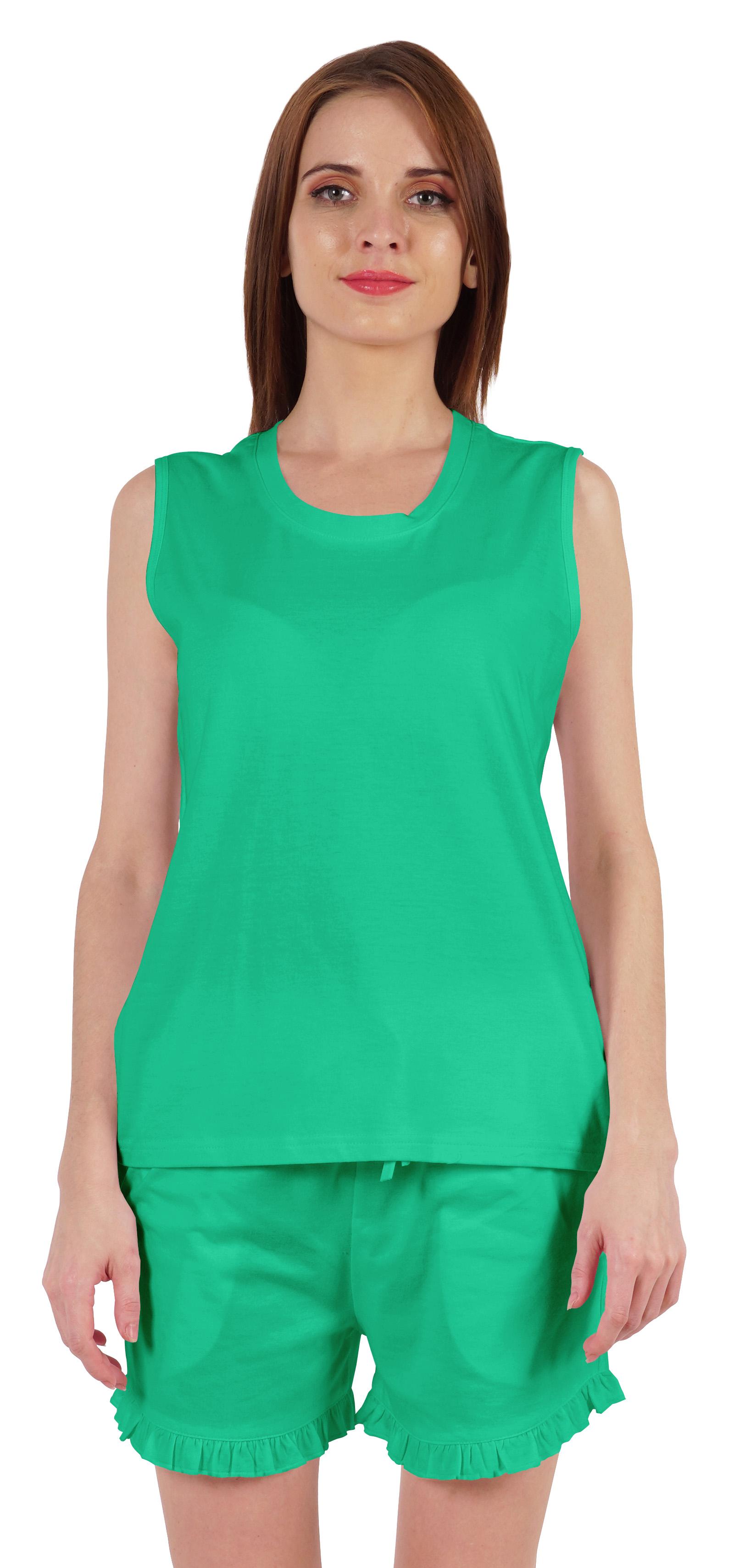 

Inkmeso Однотонний комплект нічного одягу для жінок, майка без рукавів і шорти, трикотаж з 2 предметів XX-Large кольору морської хвилі