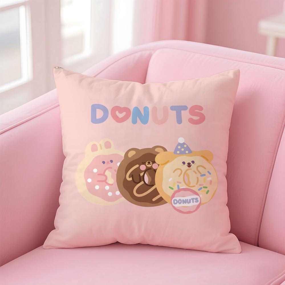 Food Lovers Cartoon Cute Donuts Cushion Cover Pillow Case Soft Skin Friendly Fabric Concealed Zipper