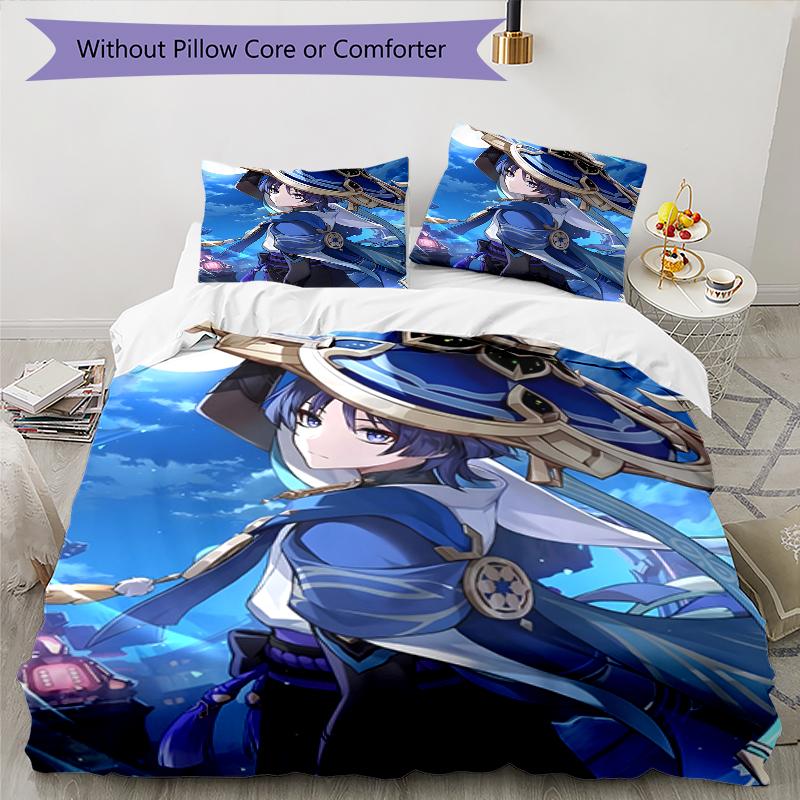 3pcs Genshin Impact Wanderer1 Design Cover Set - HD Printed Bedding with 1 Cover and 2 Pillowcases - Perfect for Home and Dorm Decor