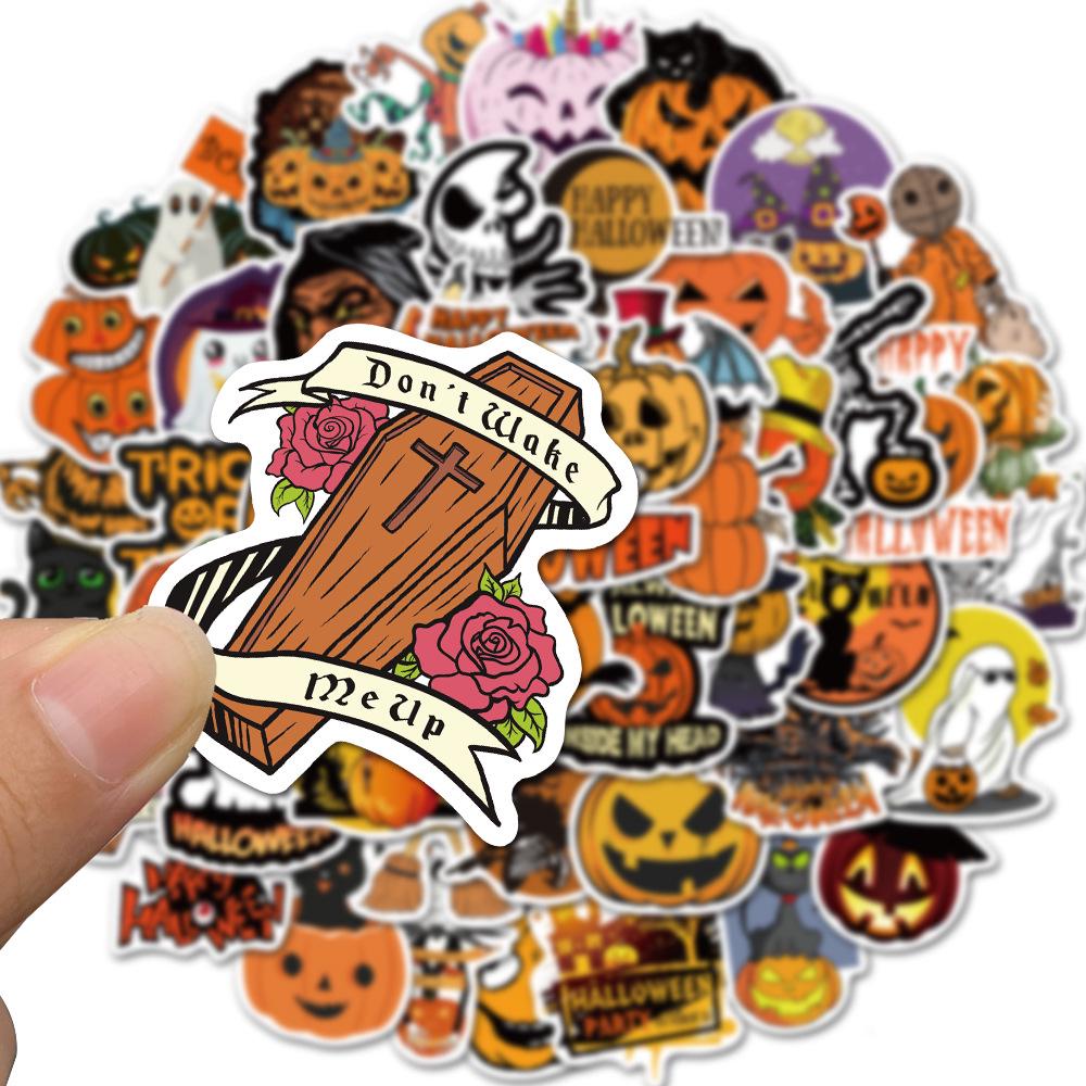 50 Halloween-tema morsomme vanntette klistremerker for flasker, kofferter og dekorasjon