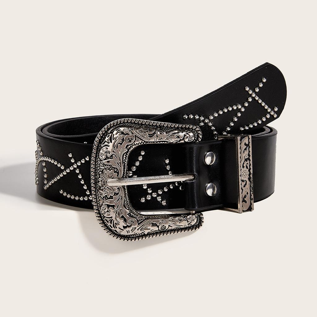 Trendy Pu Leather Belt With Unique Embossed Buckle For Hip Hop Streetwear чёрный