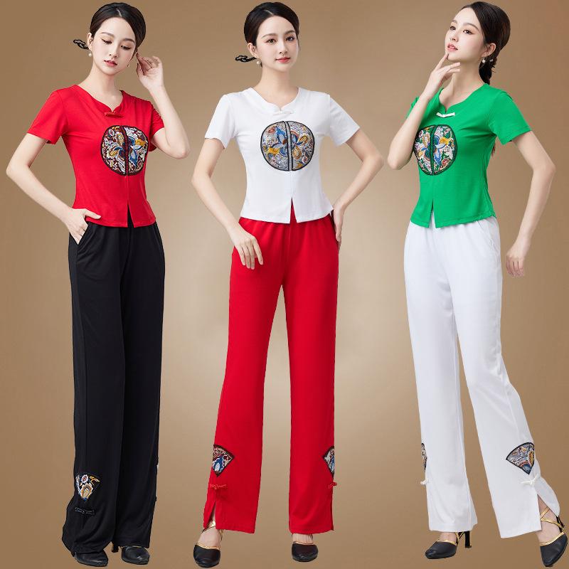 2024 Women's Chinese Style Dancewear: Short Sleeve Fitness Casual Top