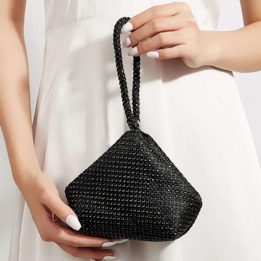 Sparkling Glitter Imitation Rhinestone Clutch Triangle Design Women Handbag  Evening Party