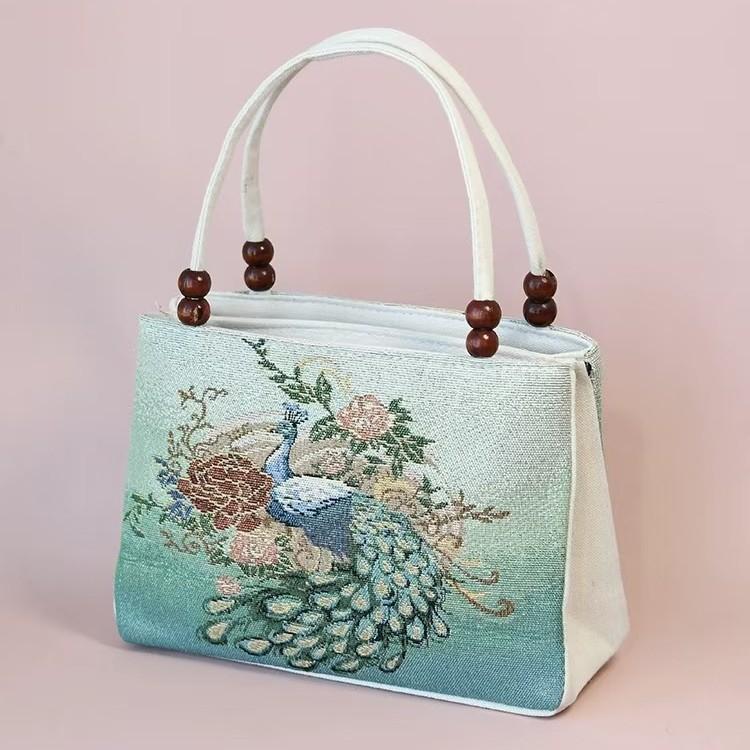 Yunnan Ethnic Style Double-layer Wooden Bead Bag Elephant Embroidery Bag Ethnic Fabric Bag