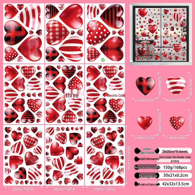 Valentine's Day 3D Heart Glass Stickers - Festive Window Decorations