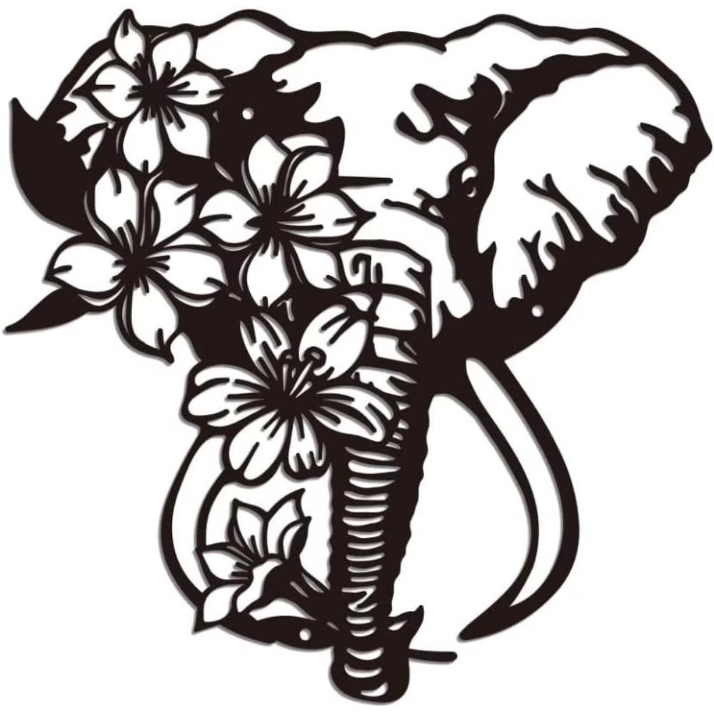 

Black Metal Elephant Flower Wall Art Decor, Iron Garden Sculpture for Home Patio Fence