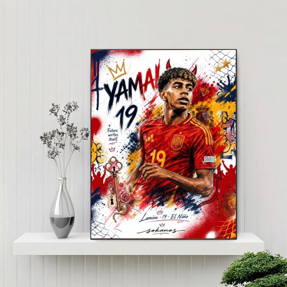 Lamine Yamal 19 Football Star 5D Diy Diamond Painting Round Diamond Diy Frameless Holiday Artwork Suitable For Home Office Wall Decoration