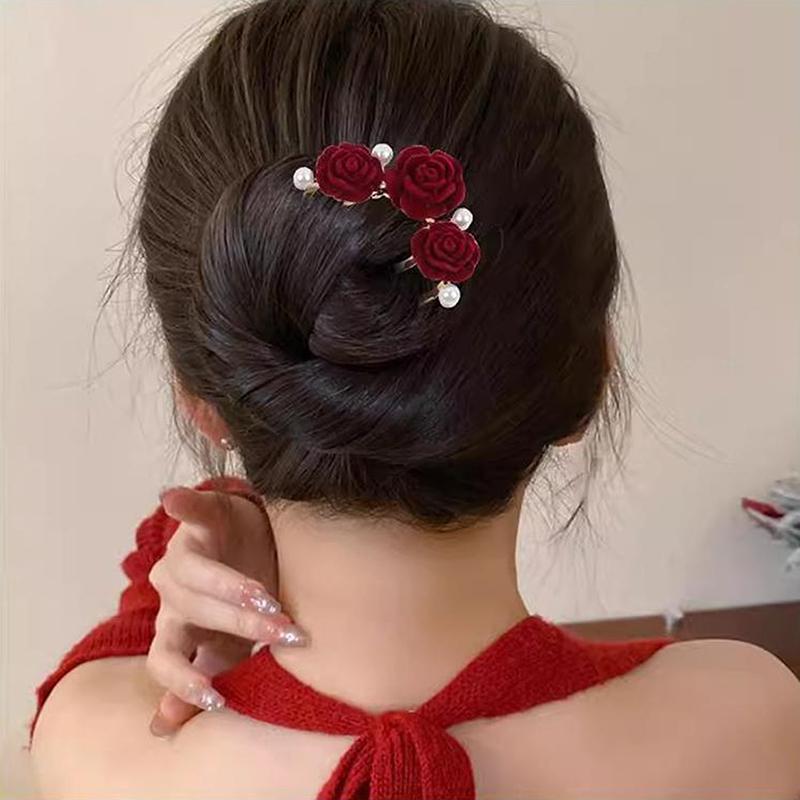 Ancient Style New Year Flower U-Shaped Hairpin For Women Girls High-End Elegant Hairpin Versatile Hair Accessories Gifts