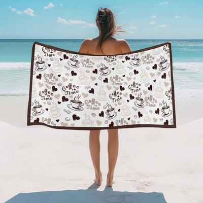 Beach Towel Coffee Time Bath Pool Towels Coffee Beans Cup Absorbent Beach Towel Soft Large Quick Dry Lightweight Camping Travel