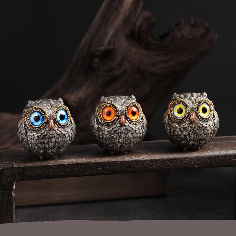 Vintage Big Glass Eyes Owl Beads Resin Figurine Pendant Home Living Room Garden Decorative Ornament For Animal Craft Lovers