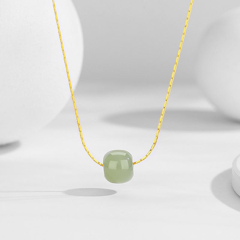 Three Lives Three Worlds Jade Necklace - Elegant Clavicle Chain with Beaded Pendant for Women