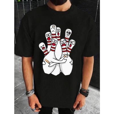 Europäische Größe Herren & Damen Baumwoll-T-Shirt im Bowling-Design - Weich Atmungsaktiv Baumwolle Lockere Passform Kurze Ärmel mit Lustigem Bowling-Pin & Strike Design