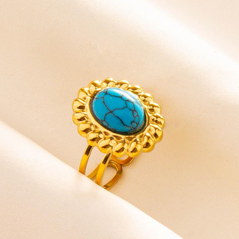 1pcs Blue Stone Ethnic Vintage Open Adjustable Sun Heart Star Stainless Steel Rings For Women Men Accessories Jewelry Bague Gift