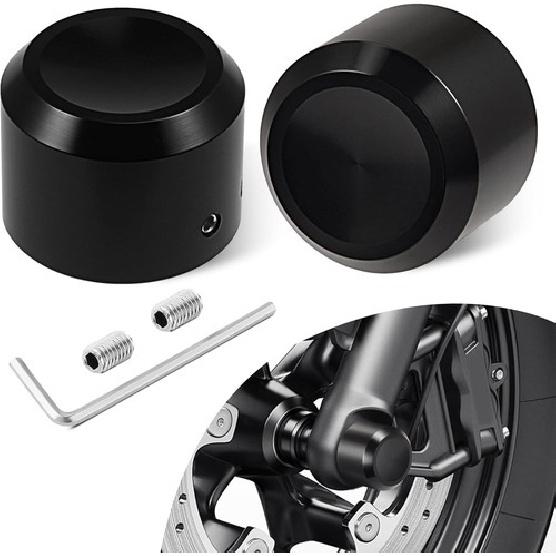 Black Front Axle Nut Cover Caps CNC Compatible for Softail Dyna Touring Road Kin