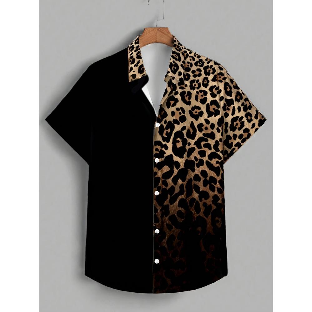 2026 Summer Style Men's Short-Sleeved Shirt with 3D Leopard Print Casual Fashionable Comfortable Soft Breathable
