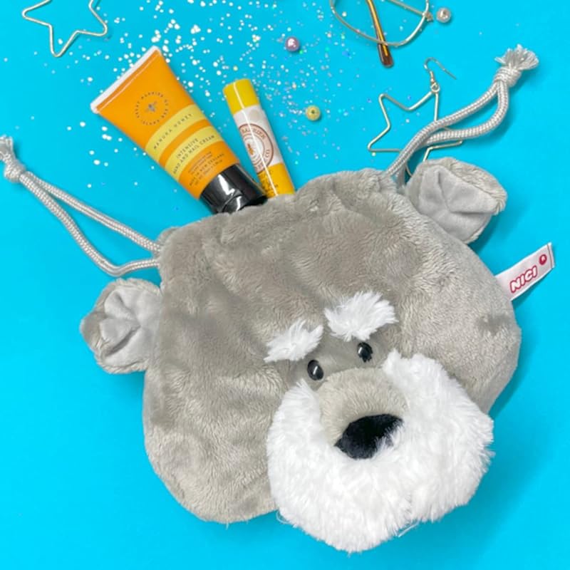 NICI Schnauzer Figure Face Pouch, Made In Germany, Plush Toy, Gift, Face Pouch, Drawstring, Schnauzer, Dog, Pet, 3090464