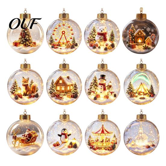 Christmas Party Supplies Favors Glowing Ball Ornaments, 3D LED Lighted Acrylic Hanging Light-up Holiday Keepsakes Balls for Tree Mantel Window,