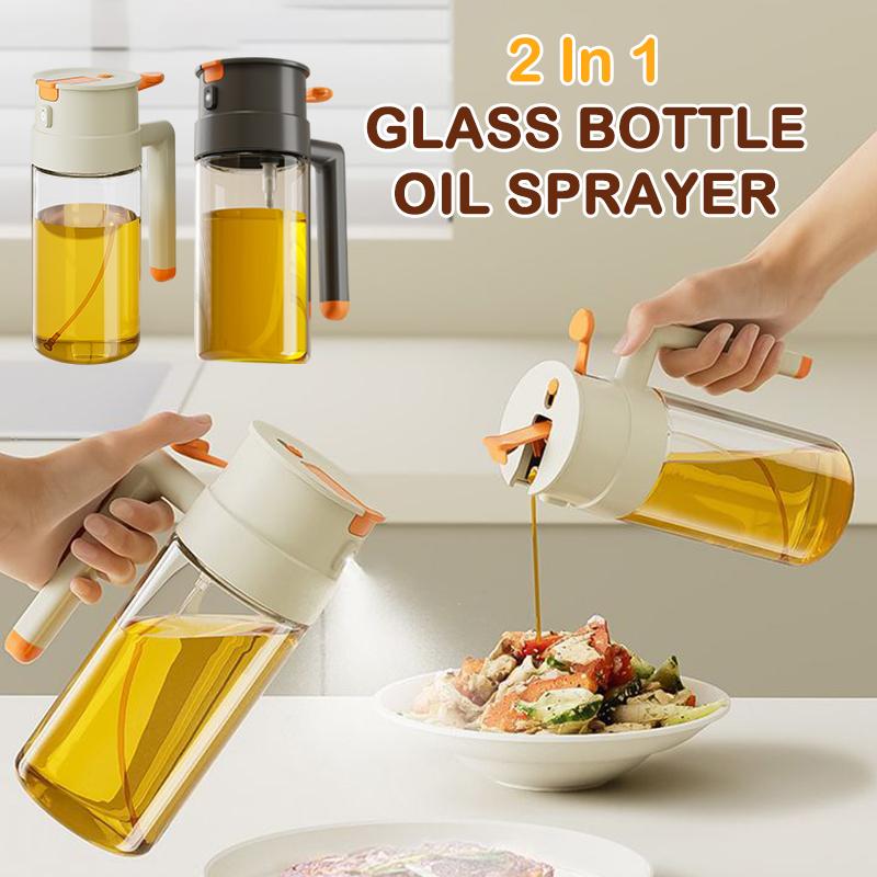 470/650ml 2 In 1 Oil Spray Bottle With Pour Spout Leakproof Multifunctional Large Capacity Glass Oiler Kitchen Cooking Accessory
