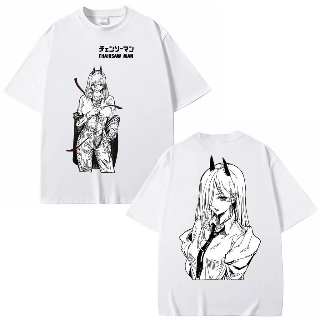 2026 Summer Hot Sale Anime Chainsaw Man Reze Denji Power T-shirt Men Women Vintage Top Hip Hop Streetwear Oversized T-shirt