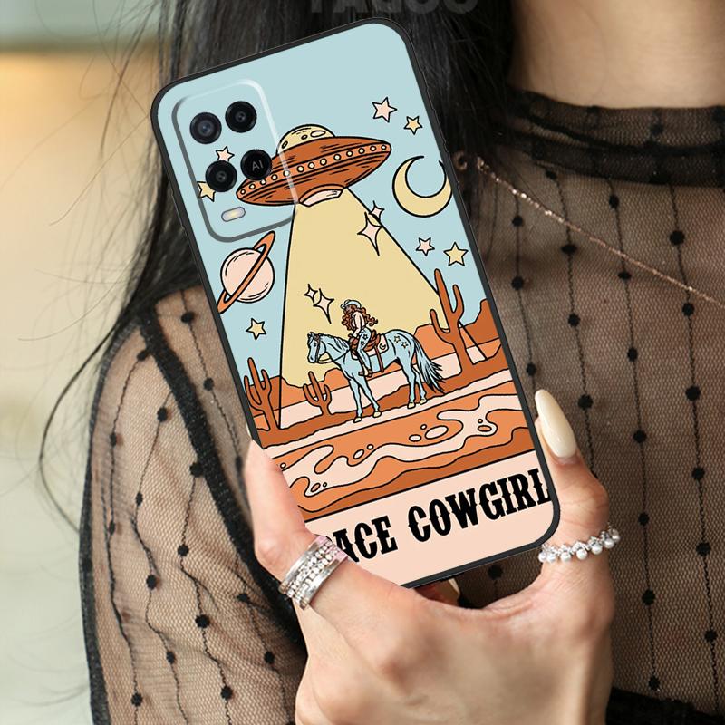 Space Cowgirl Case For Oppo A80 A60 A40 A17 A57 A77 A74 A54 A94 A78 A98 A18 A38 A58 A96 A76 A16 A15 A5 Pro