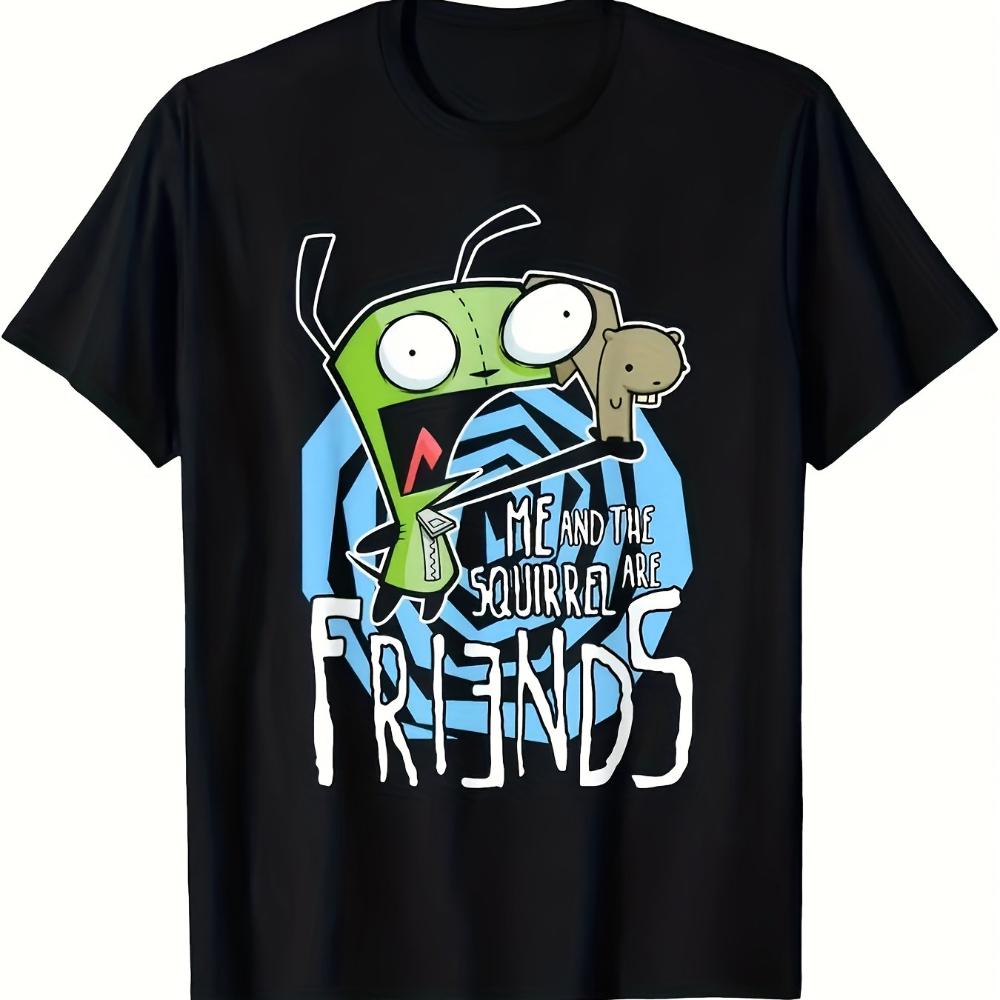 

Invader Zim G.I.R Me and The Squirrel and Friends Men T-Shirt Black Soft Short Sleeve Tee with Iconic GIR Squirrel Print - Me... S разноцветный