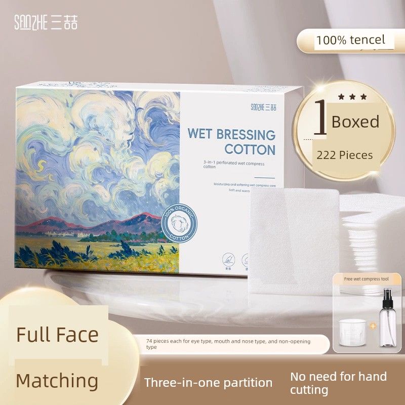 Pads with Holes, Three-In-One Facial Mask, Stretchable Mask Paper with Openings, Individually Packaged, Portable Makeup Remover Wipes, Cotton Pads 3 Sections, 1 Box
